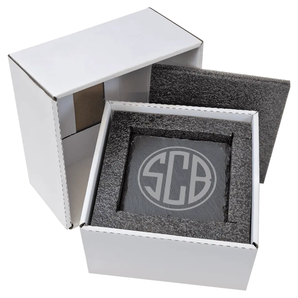 4" Square Slate Coasters 6 Piece Set - Round 3 Letter Monogram