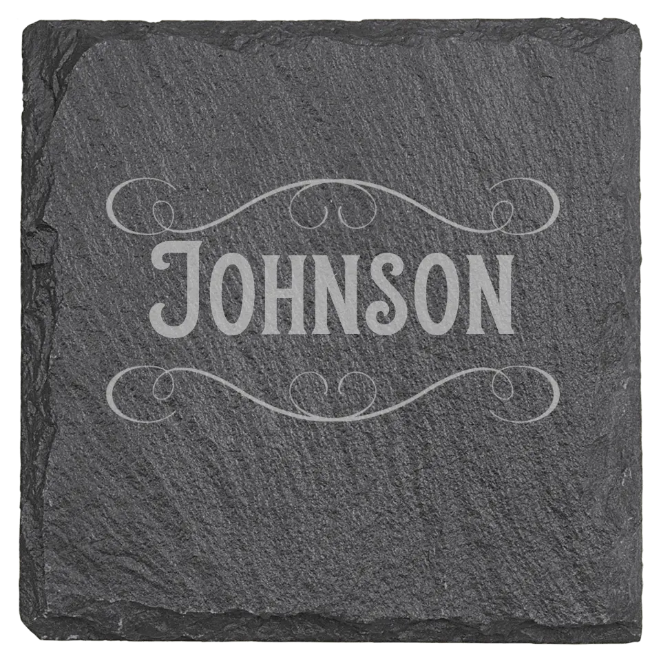 4" Square Slate Coasters 6 Piece Set - Classic Name