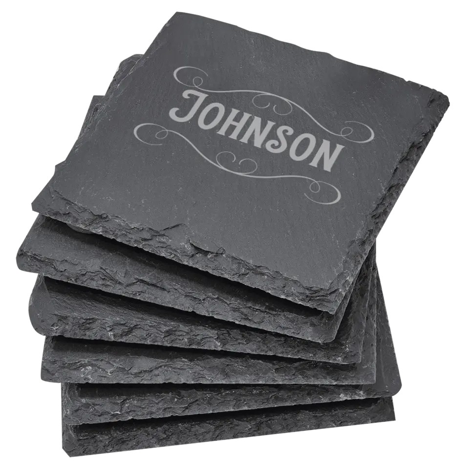 4" Square Slate Coasters 6 Piece Set - Classic Name