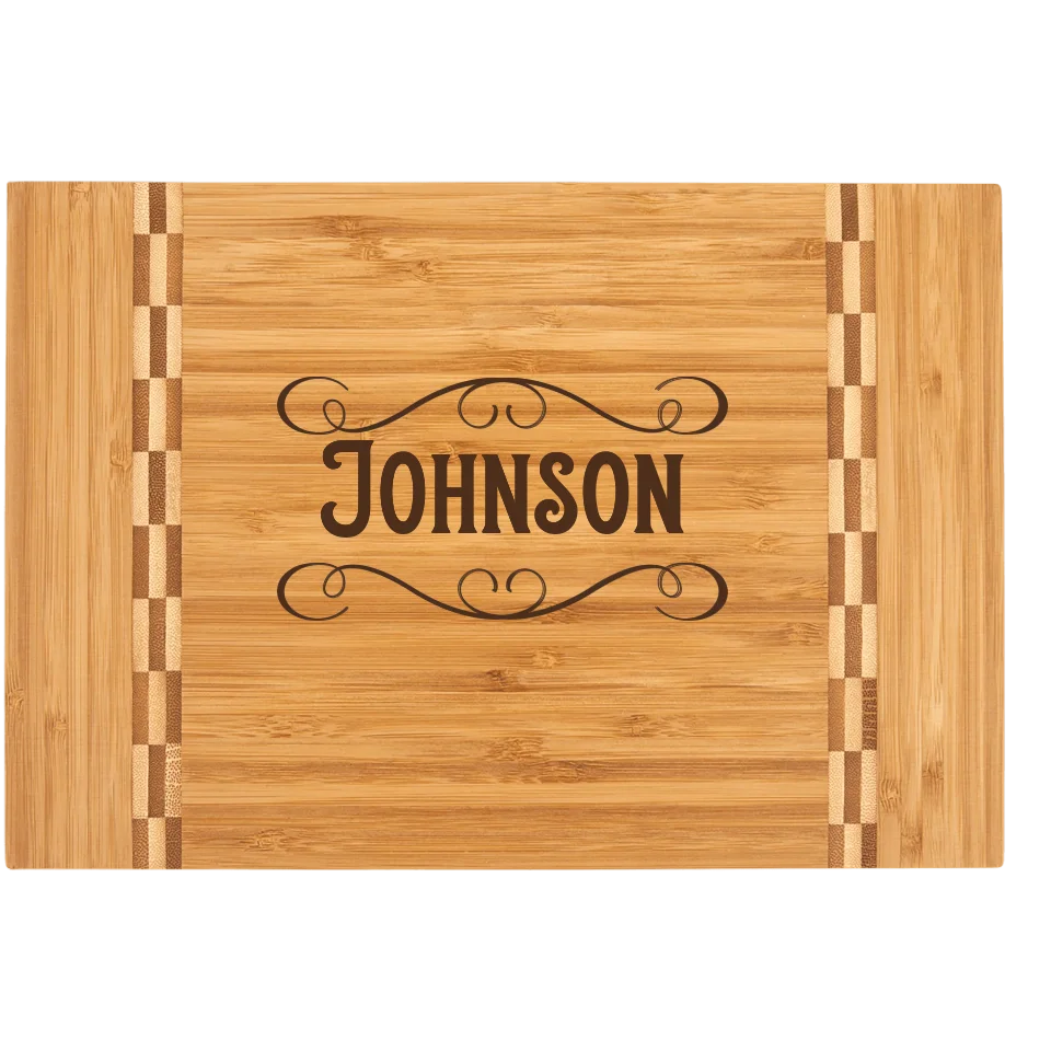 Bamboo Cutting Board With Butcher Block Inlays - Classic Name