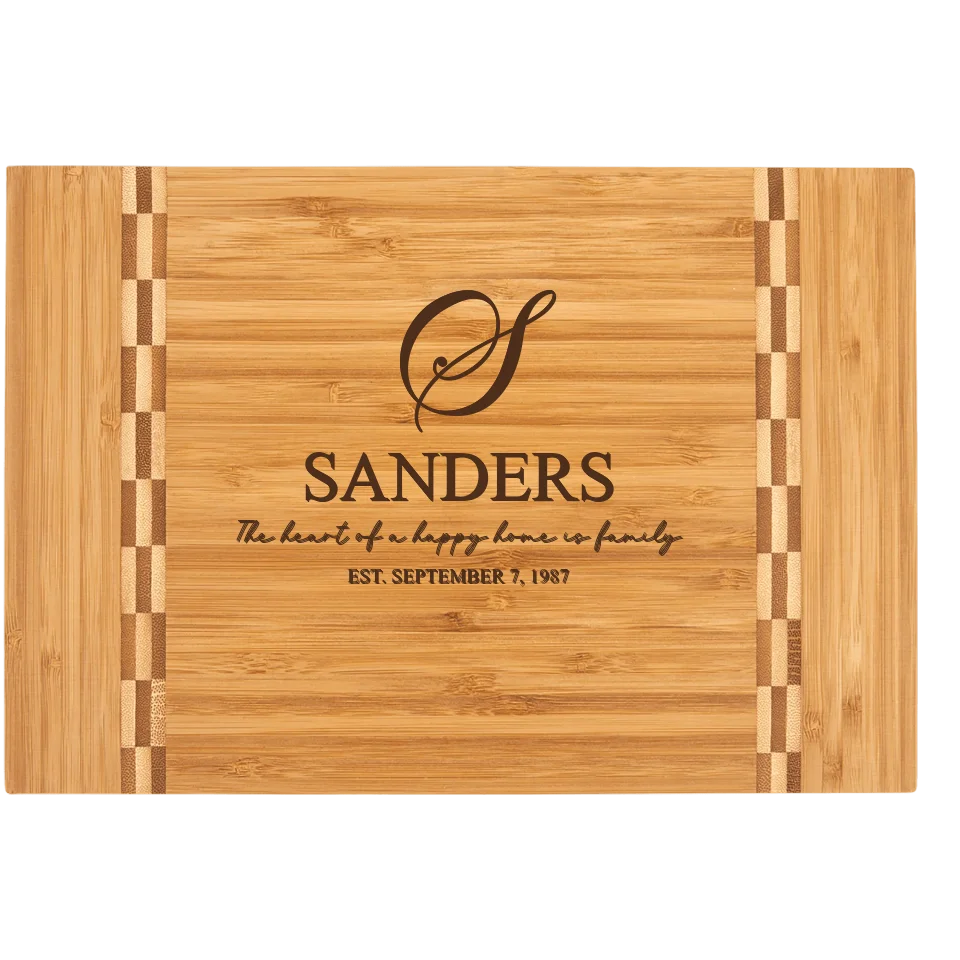 Bamboo Cutting Board With Butcher Block Inlay - Name With Slogan